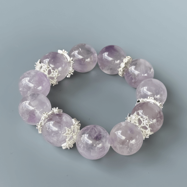 Lavender Amethyst Crystal Bead Bracelet with silver accents