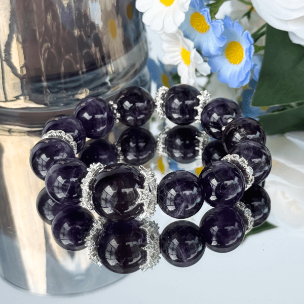 Uruguayan Amethyst crystal bead bracelet with silver spacers