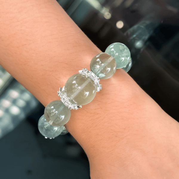 Green Fluorite Bead Bracelet Worn on Wrist