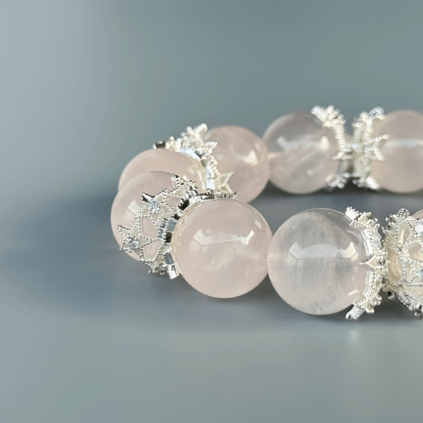 Rose quartz crystal bead bracelet with delicate silver spacers