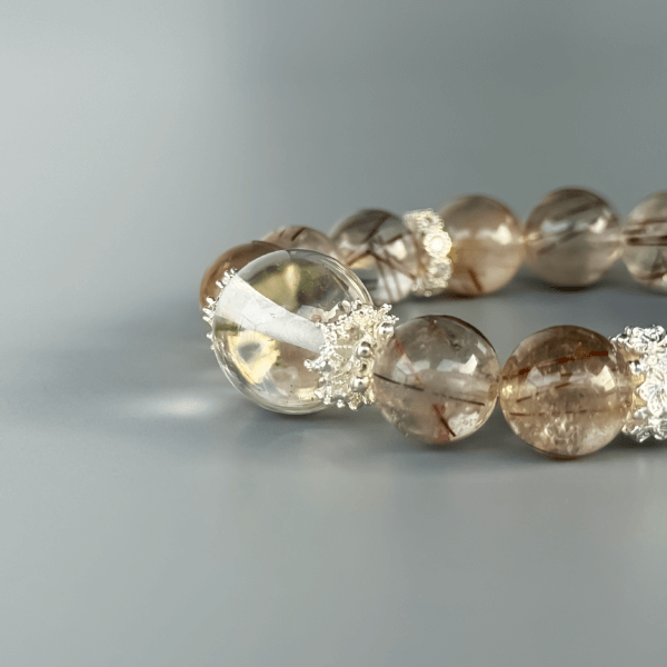 Golden Rutilated Quartz handmade crystal bracelet with silver accents