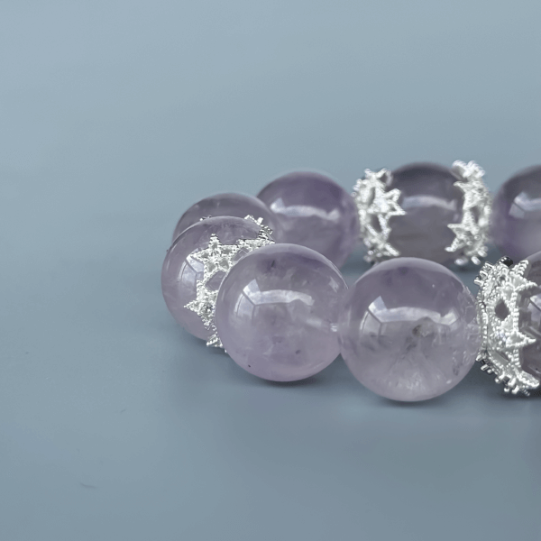Lavender Amethyst Crystal Bead Bracelet with silver accents