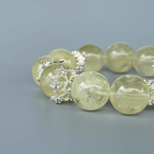 Yellow Azeztulite crystal bracelet with silver accents