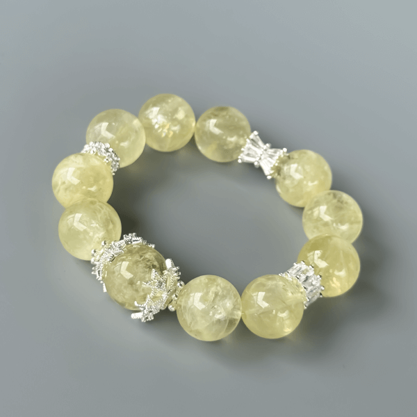 Yellow Azeztulite crystal bracelet with silver accents
