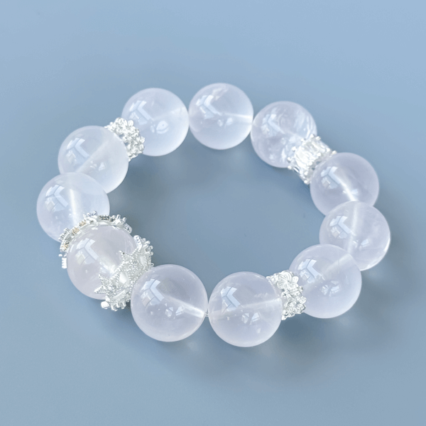 Rose Quartz Crystal Bracelet with Silver Details