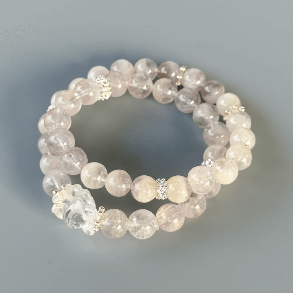 Double-layer pink crystal bead bracelet with center charm