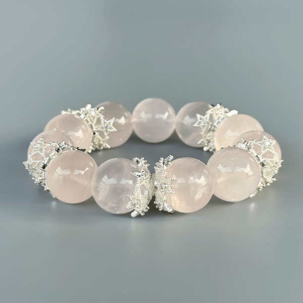 Rose quartz crystal bead bracelet with delicate silver spacers