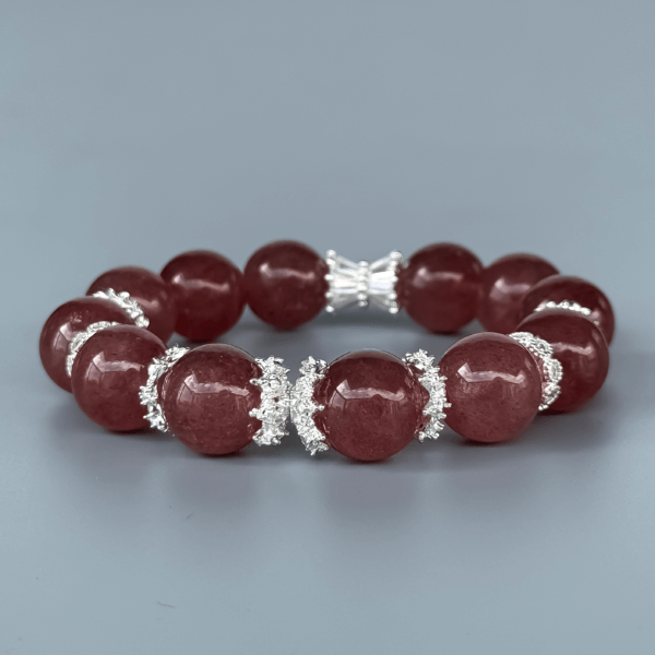 Strawberry Quartz Crystal Bead Bracelet with Silver Accents