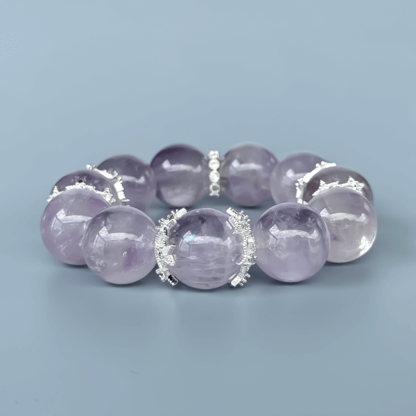 Lavender Amethyst Crystal Bead Bracelet with silver accents