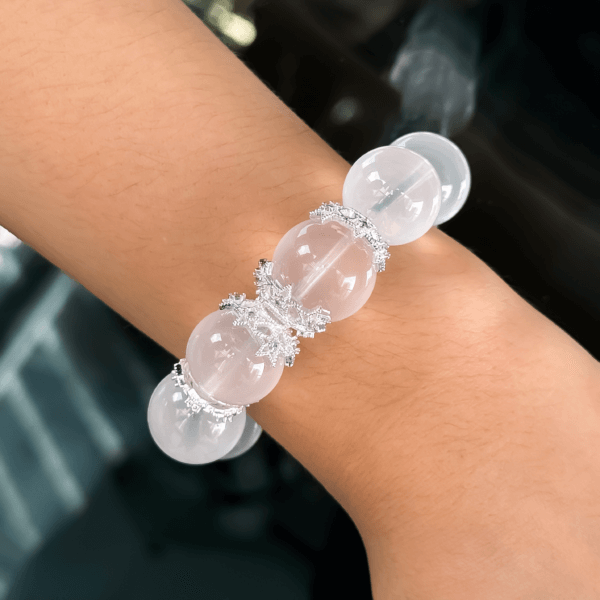 Milky White Crystal Bead Bracelet Worn on Wrist
