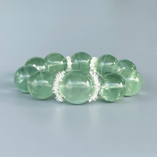 Green Fluorite Crystal Bead Bracelet with Silver Accents
