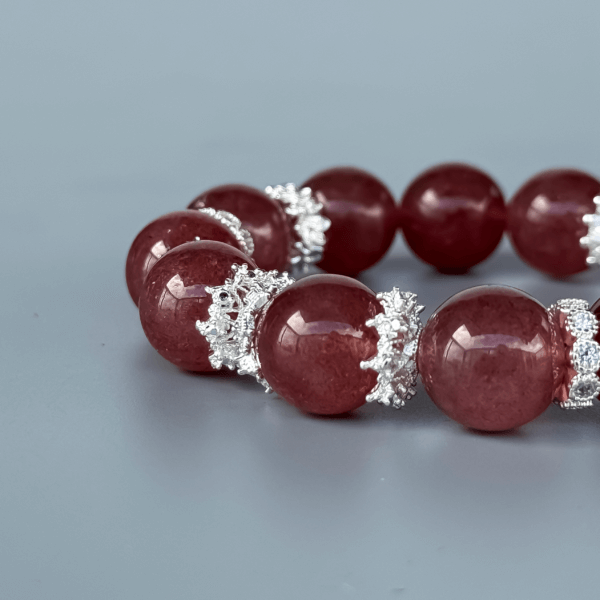Strawberry Quartz Crystal Bead Bracelet with Silver Accents
