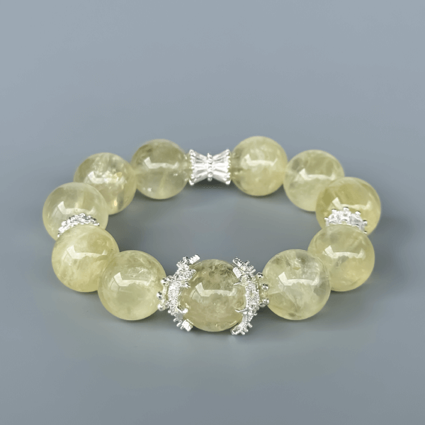 Yellow Azeztulite crystal bracelet with silver accents