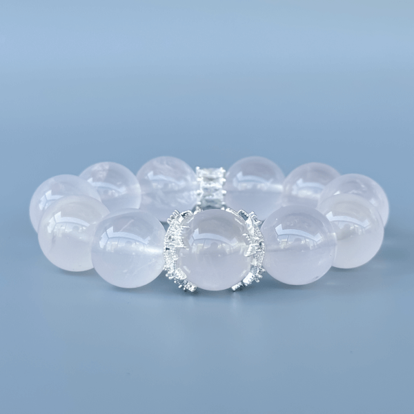 Rose Quartz Crystal Bracelet with Silver Details