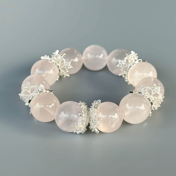 Rose quartz crystal bead bracelet with delicate silver spacers
