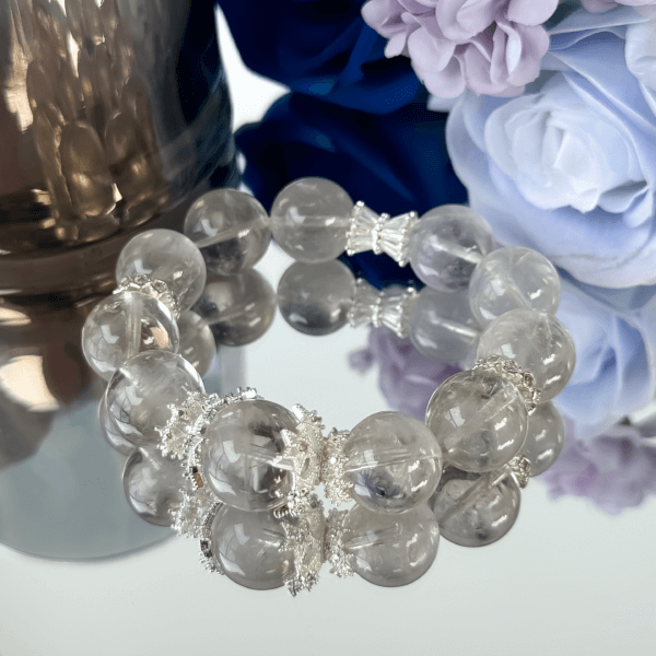 Gray Rabbit Hair crystal bracelet with mirrored reflection