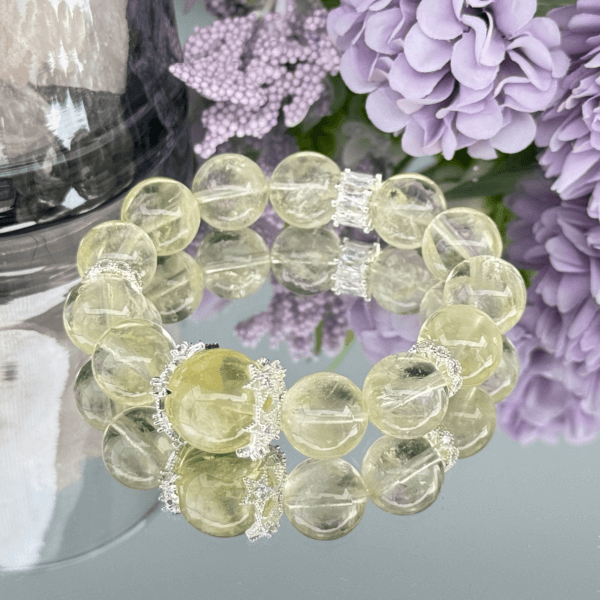 Yellow Azeztulite Crystal Bracelet Displayed with Flowers