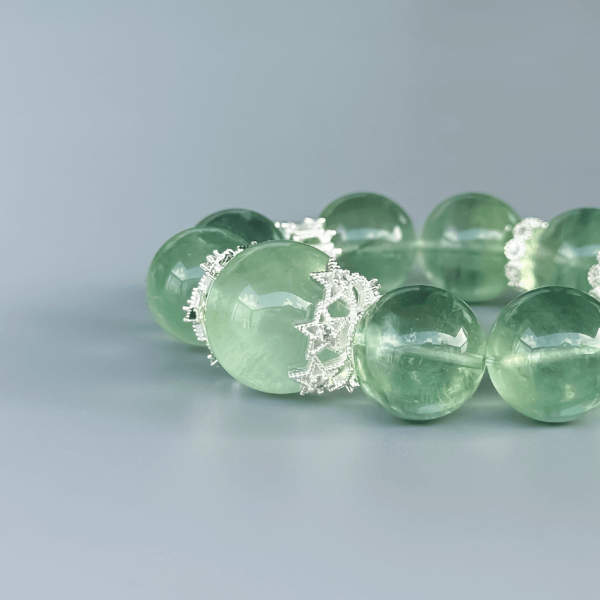 Green Fluorite Crystal Bead Bracelet with Silver Accents