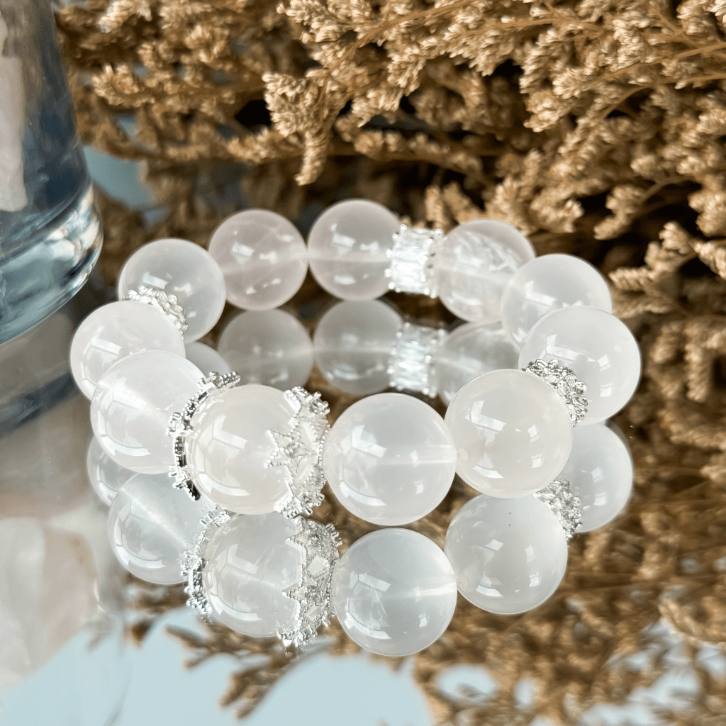 Rose Quartz Crystal Bracelet with Silver Highlights