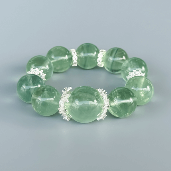 Green Fluorite Crystal Bead Bracelet with Silver Accents