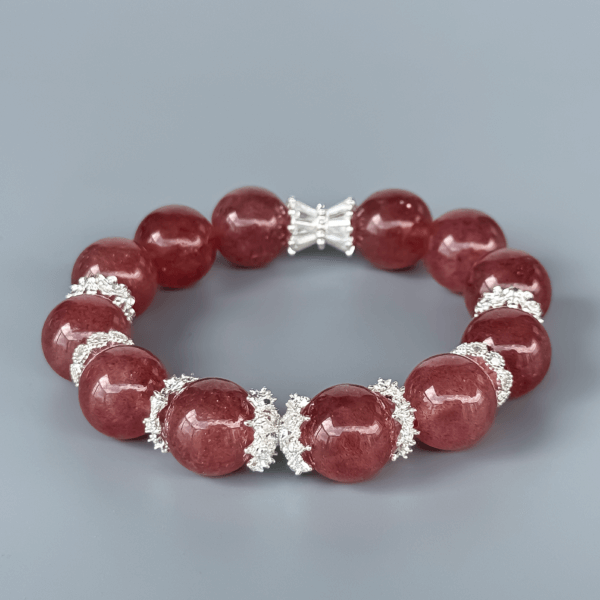 Strawberry Quartz Crystal Bead Bracelet with Silver Accents