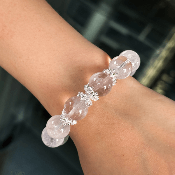 Crystal Bead Bracelet on Wrist with Silver Accents