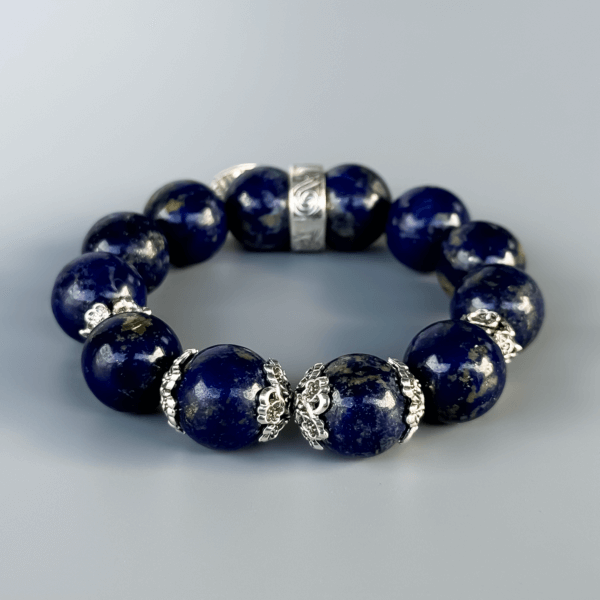 Lapis Lazuli Bracelet with Large Beads and Silver Spacer Rings