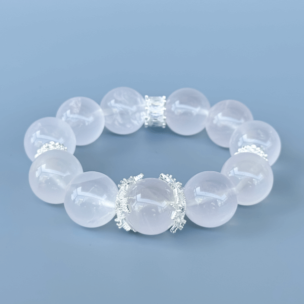 Rose Quartz Crystal Bracelet with Silver Details