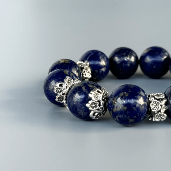 Lapis Lazuli Bracelet with Large Beads and Silver Spacer Rings