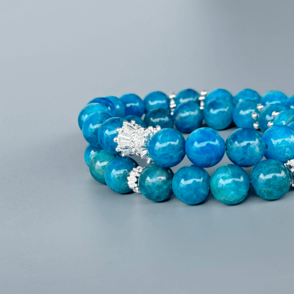 Handmade Blue Apatite Bead Bracelet with Silver Embellishments