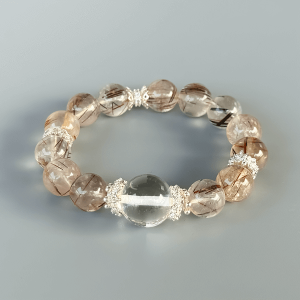 Golden Rutilated Quartz handmade crystal bracelet with silver accents