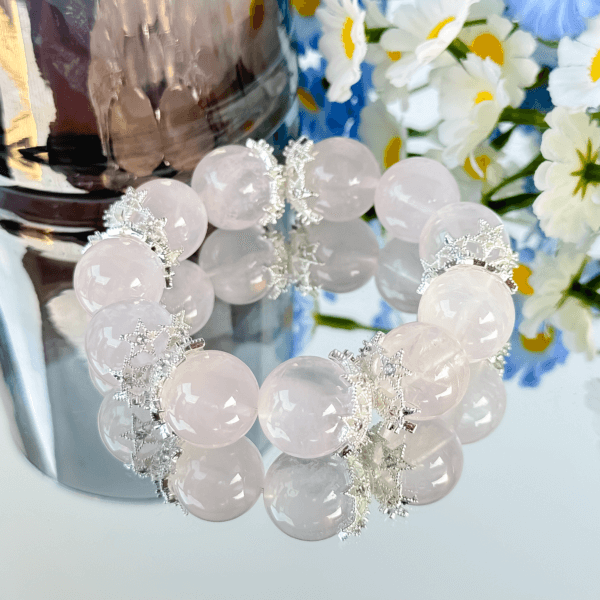 Rose quartz gemstone bracelet with silver accents