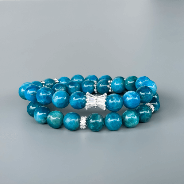 Handmade Blue Apatite Bead Bracelet with Silver Embellishments
