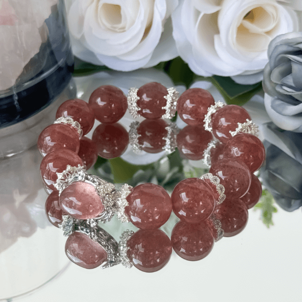 Strawberry Quartz bracelet with reflective polished beads