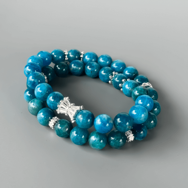 Handmade Blue Apatite Bead Bracelet with Silver Embellishments