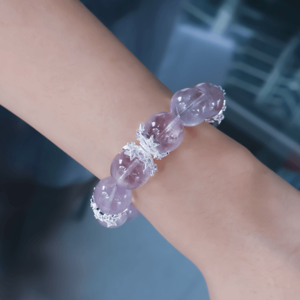 Purple Rabbit Hair Crystal Bead Bracelet on wrist