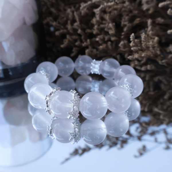 Madagascar Rose Quartz crystal bead bracelet with silver accents