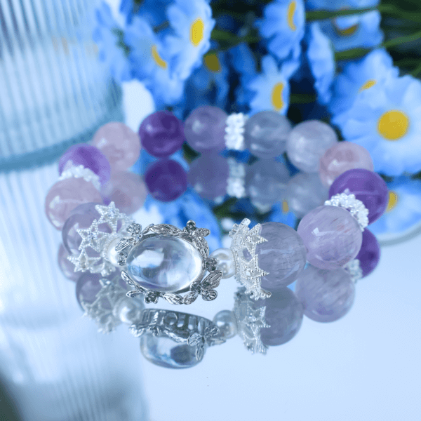 Super Seven Amethyst crystal bead bracelet close-up