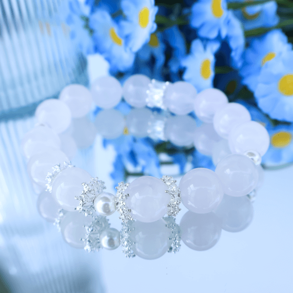 Grapefruit Rose Quartz Crystal Bead Bracelet with Elegant Accents