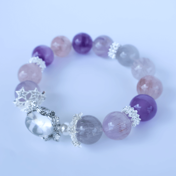 Super Seven Amethyst bead bracelet product display on white background