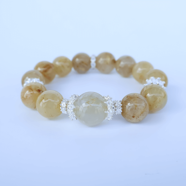 Golden Rutilated Quartz Bracelet with Shimmering Beads