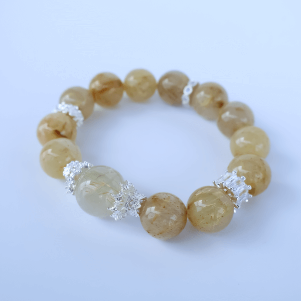 Golden Rutilated Quartz Bracelet with Shimmering Beads