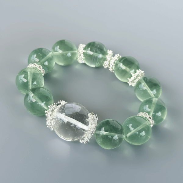 Green Fluorite Crystal Bead Bracelet with silver accents