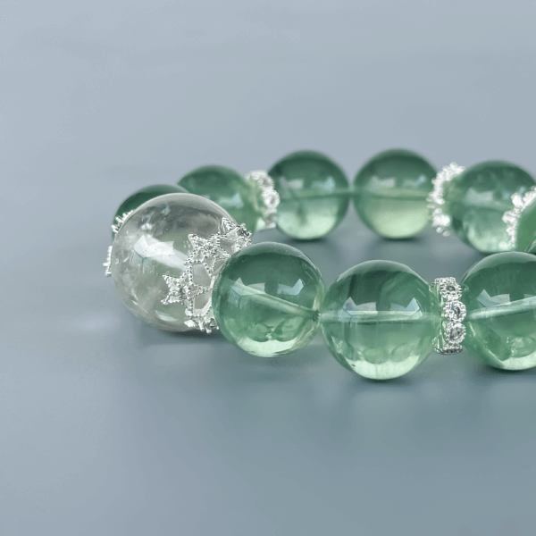 Green Fluorite Crystal Bead Bracelet with silver accents
