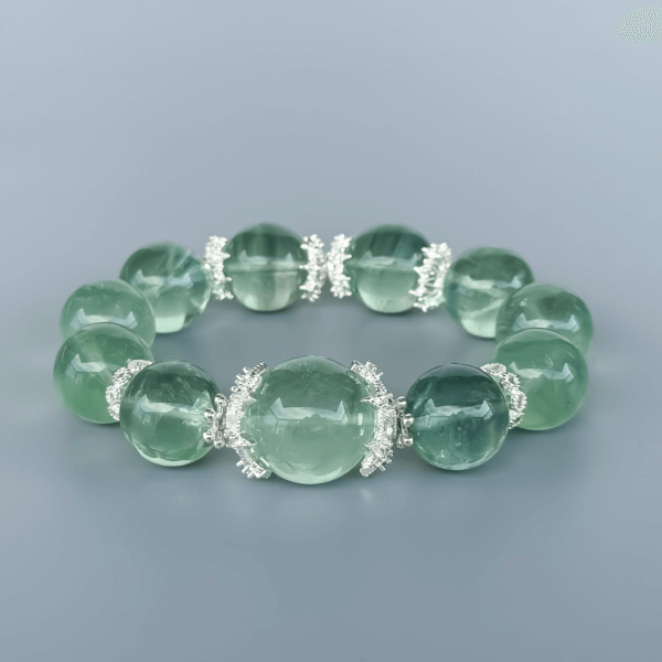 Green Fluorite Crystal Bead Bracelet with Sparkling Accents
