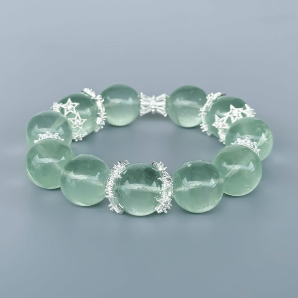 Green Ghost Phantom Crystal Bead Bracelet with silver accents