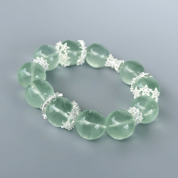 Green Ghost Phantom Crystal Bead Bracelet with silver accents