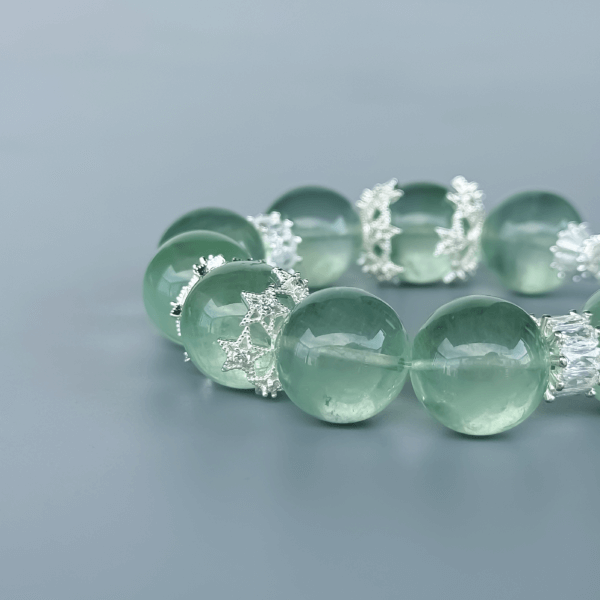 Green Ghost Phantom Crystal Bead Bracelet with silver accents