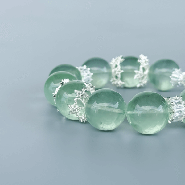 Green Fluorite Crystal Bead Bracelet with silver accents