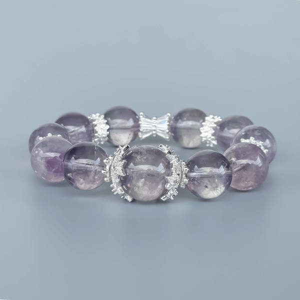 Purple Rabbit Hair Crystal Bead Bracelet with Silver Spacers